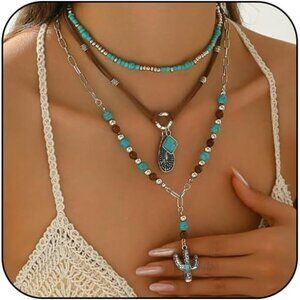 Layered Western Lucy Cowgirl Necklaces for Women Vintage Rodeo Turquoise Beaded